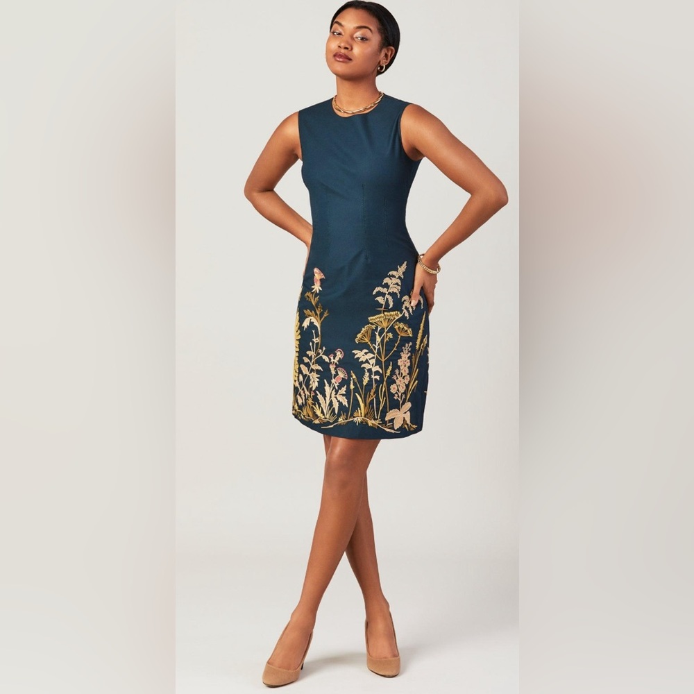 Brooks Brothers Floral-Embroidered Stretch Cotton Canvas Shift Dress